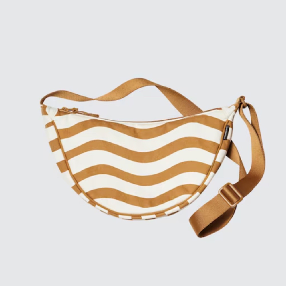 Marimekko Uniqlo collab white and light brown Lirina round mini shoulder bag NWT